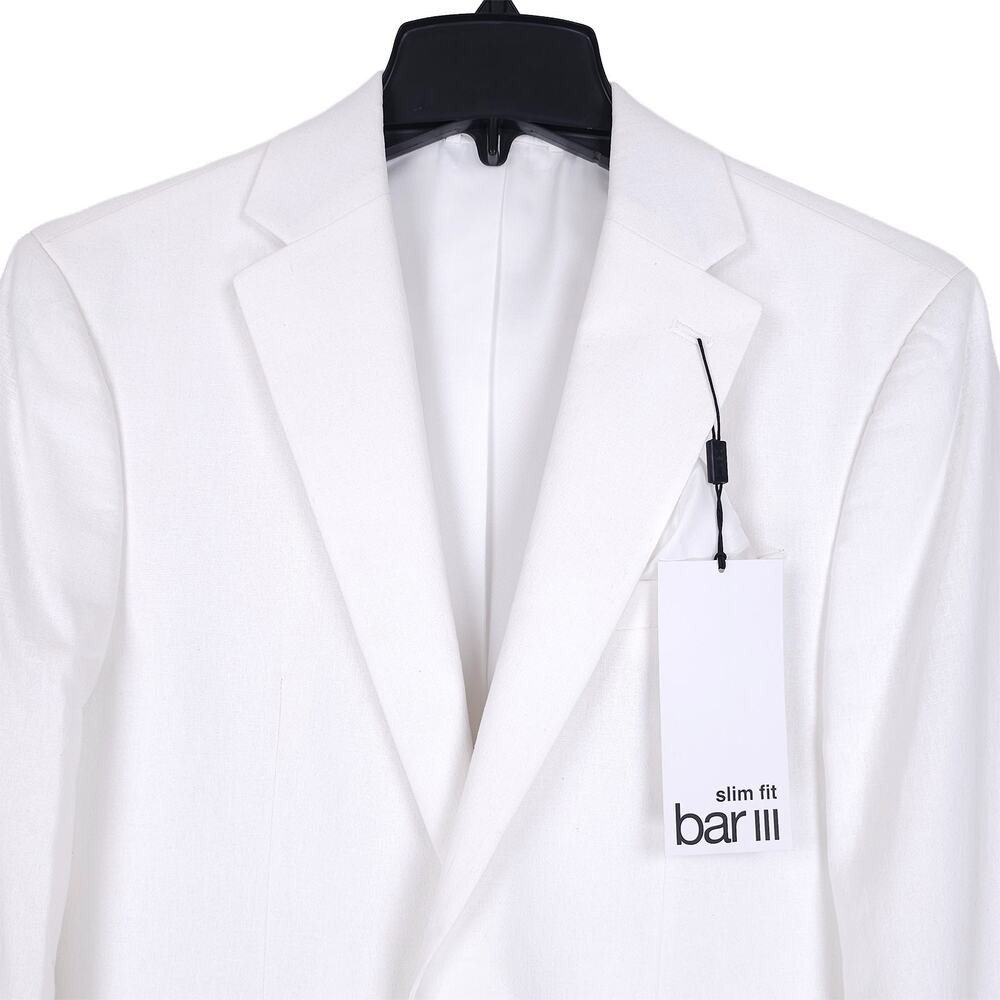 Bar III Mens Slim Fit Sport Coat Blazer 36S White Solid Linen Cotton Blend NWT - Picture 3 of 16